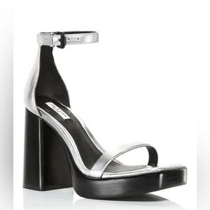 NIB Rag & Bone Matrix Silver Leather Ankle Strap Platform Heeled Sandals